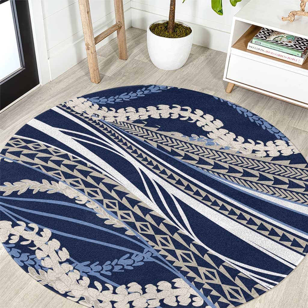 Polynesian Puakeniken Pikake Twisted Lei Round Carpet Navy Blue LT7 Navy Blue - Polynesian Pride