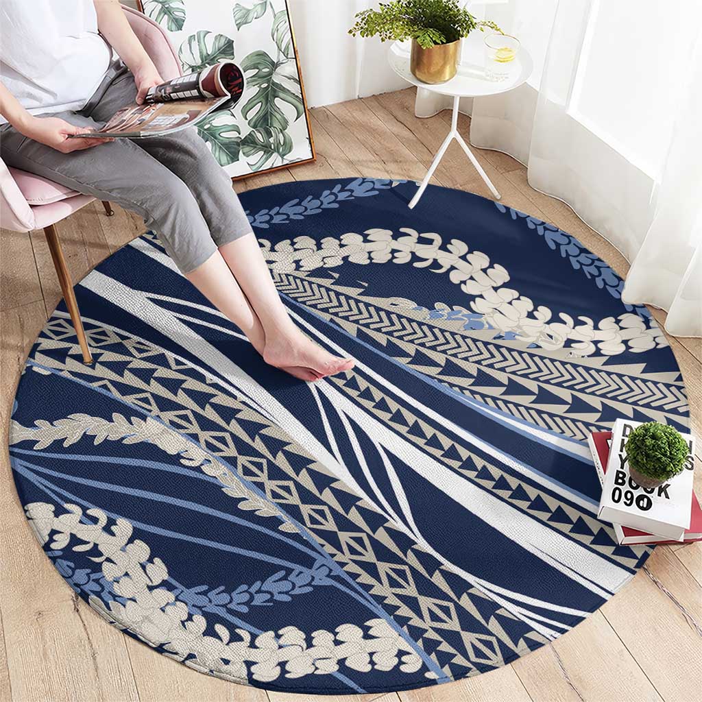 Polynesian Puakeniken Pikake Twisted Lei Round Carpet Navy Blue LT7 - Polynesian Pride