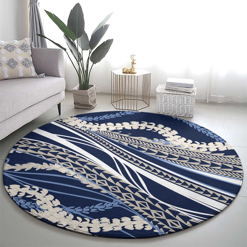 Polynesian Puakeniken Pikake Twisted Lei Round Carpet Navy Blue LT7 - Polynesian Pride