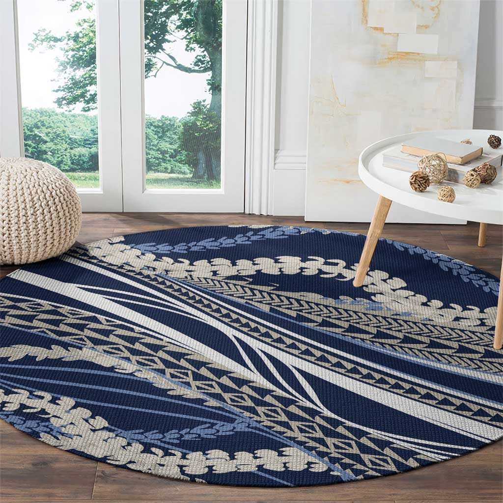 Polynesian Puakeniken Pikake Twisted Lei Round Carpet Navy Blue LT7 - Polynesian Pride