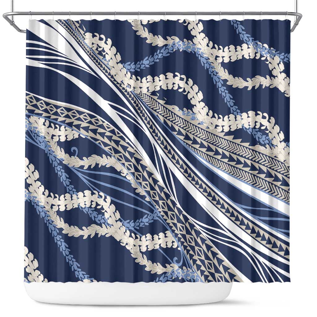 Polynesian Puakeniken Pikake Twisted Lei Shower Curtain Navy Blue LT7 Navy Blue - Polynesian Pride