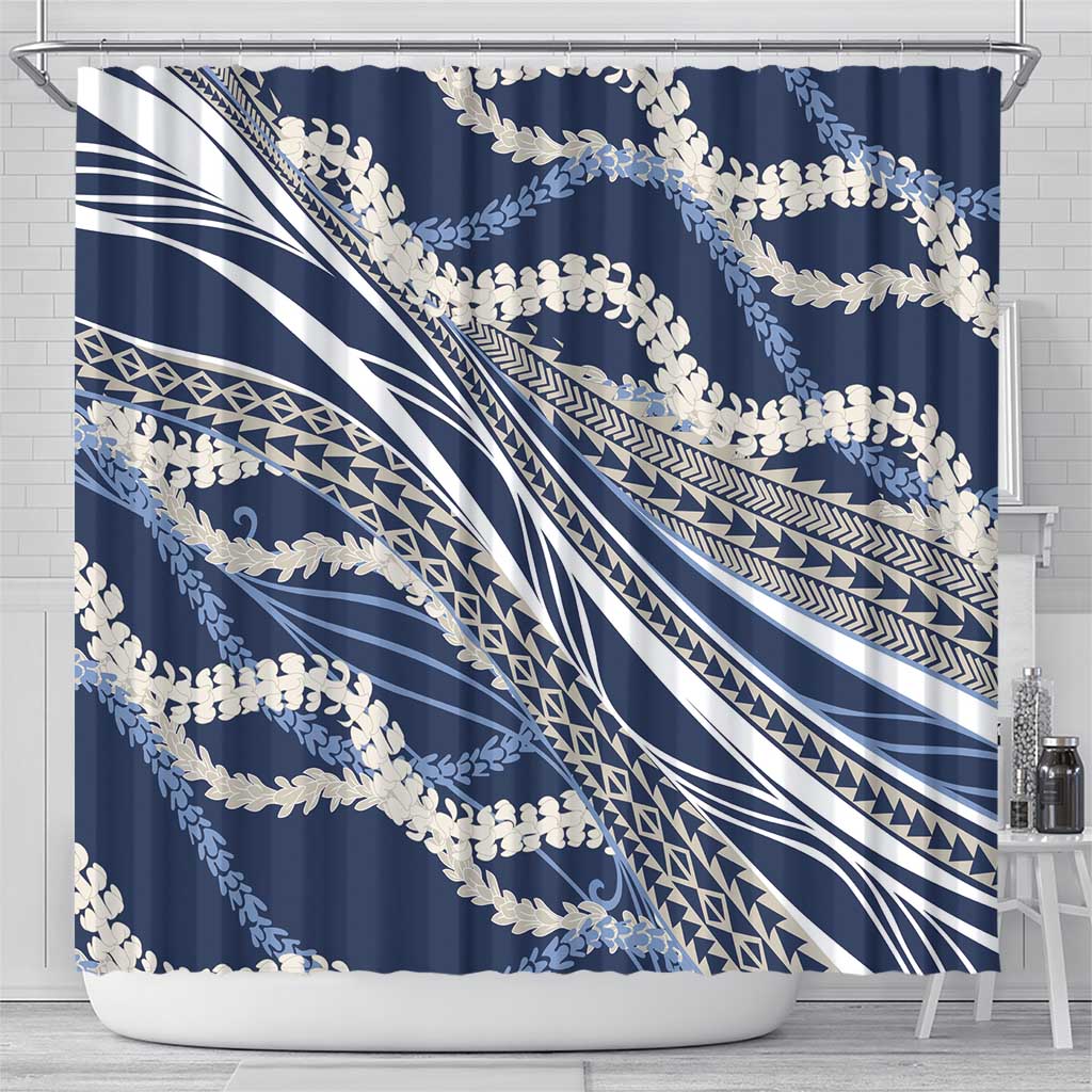 Polynesian Puakeniken Pikake Twisted Lei Shower Curtain Navy Blue LT7 - Polynesian Pride