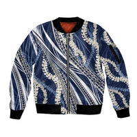 Polynesian Puakeniken Pikake Twisted Lei Sleeve Zip Bomber Jacket Navy Blue LT7 Unisex Navy Blue - Polynesian Pride