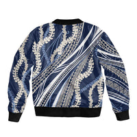Polynesian Puakeniken Pikake Twisted Lei Sleeve Zip Bomber Jacket Navy Blue LT7 - Polynesian Pride