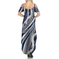 Polynesian Puakeniken Pikake Twisted Lei Summer Maxi Dress Navy Blue LT7 - Polynesian Pride
