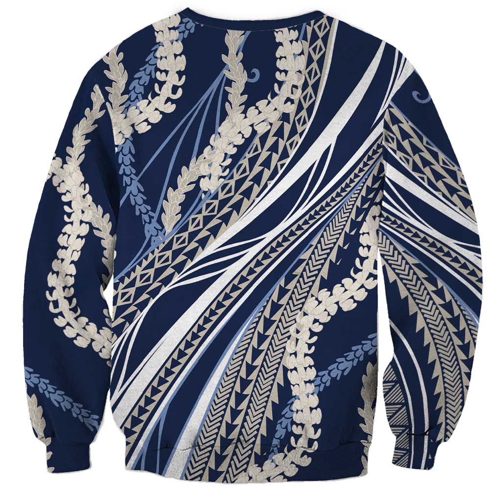 Polynesian Puakeniken Pikake Twisted Lei Sweatshirt Navy Blue LT7 - Polynesian Pride