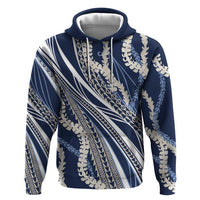 Polynesian Puakeniken Pikake Twisted Lei Zip Hoodie Navy Blue LT7 Pullover Hoodie Navy Blue - Polynesian Pride