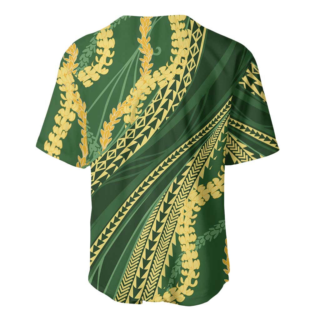 Polynesian Puakeniken Pikake Twisted Lei Baseball Jersey Emerald LT7 - Polynesian Pride