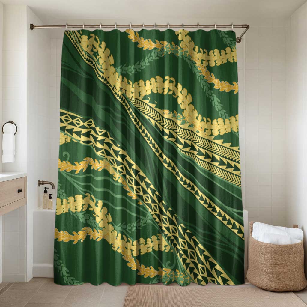 Polynesian Puakeniken Pikake Twisted Lei Bathroom Set Emerald LT7 Shower Curtain Only Emerald - Polynesian Pride