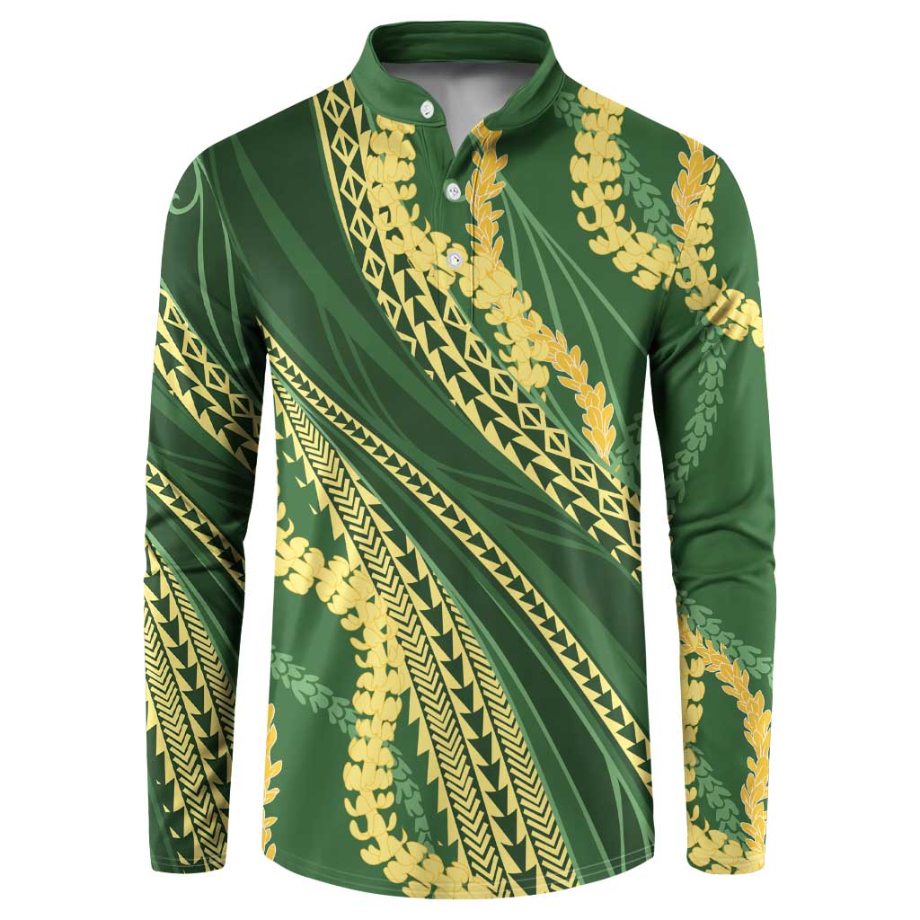 Polynesian Puakeniken Pikake Twisted Lei Button Sweatshirt Emerald LT7 Emerald - Polynesian Pride