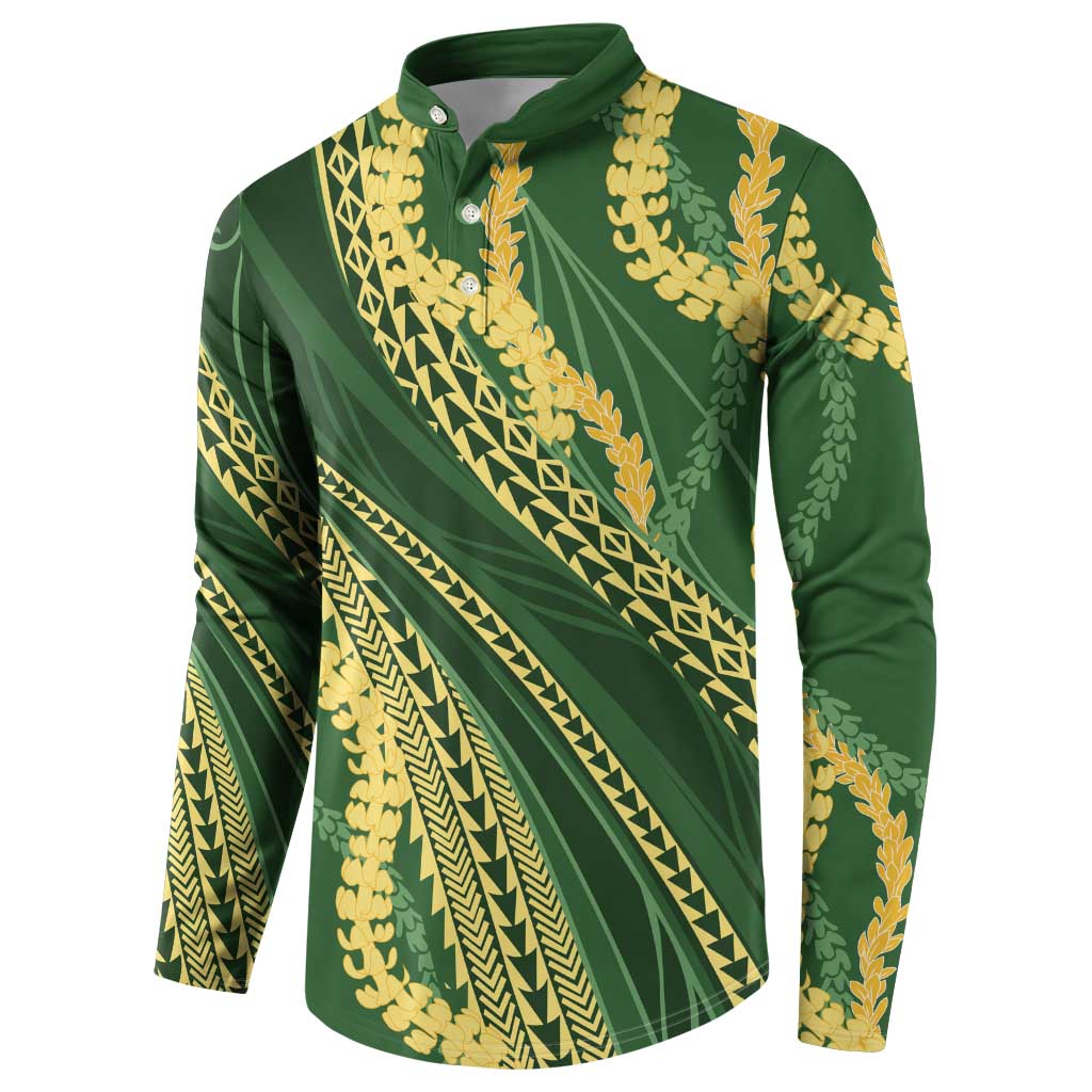 Polynesian Puakeniken Pikake Twisted Lei Button Sweatshirt Emerald LT7 - Polynesian Pride