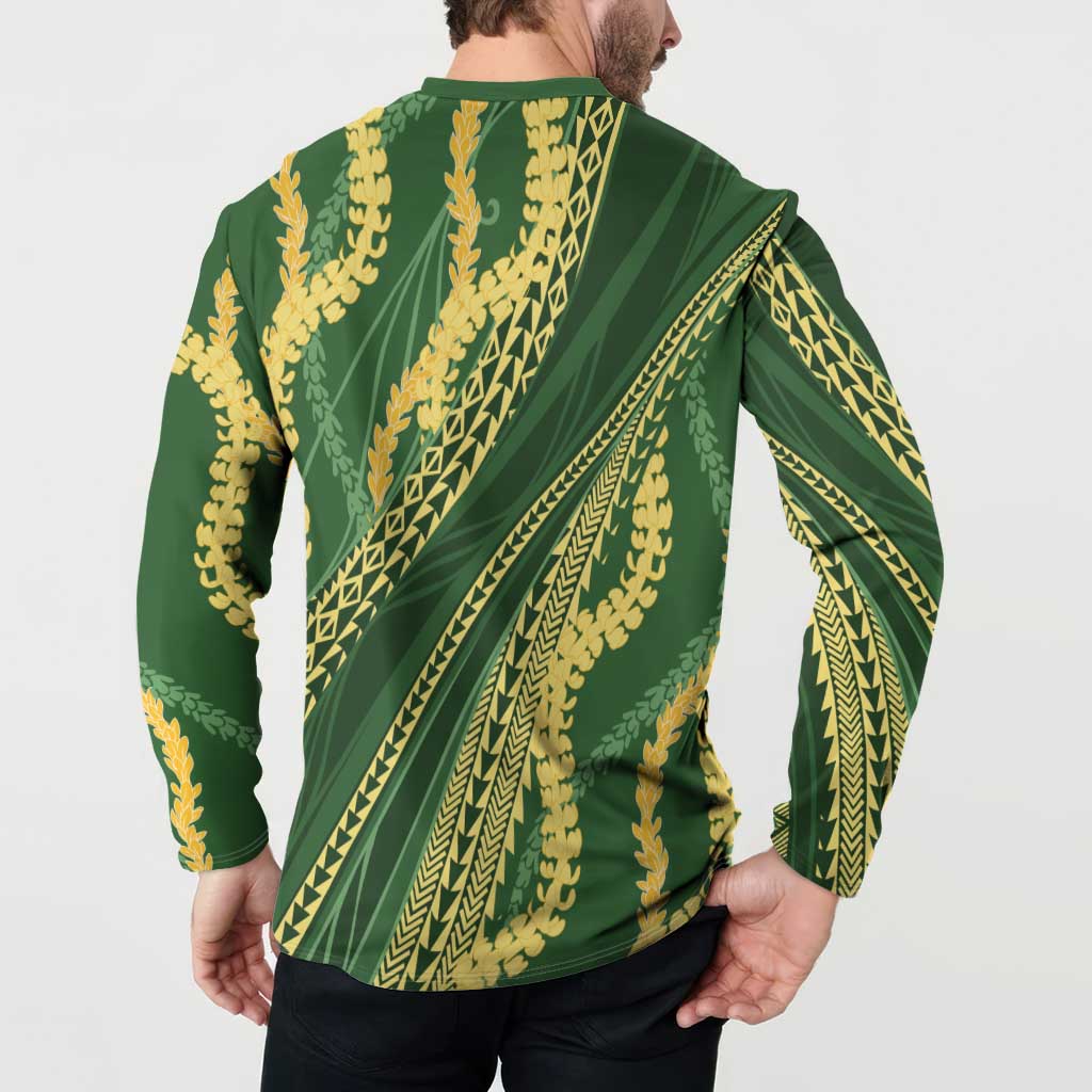 Polynesian Puakeniken Pikake Twisted Lei Button Sweatshirt Emerald LT7 - Polynesian Pride