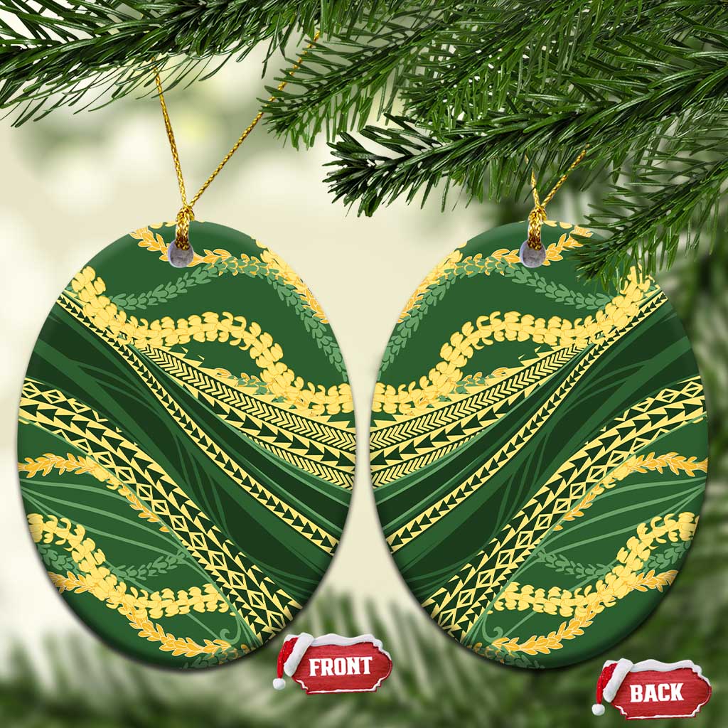 Polynesian Puakeniken Pikake Twisted Lei Ceramic Ornament Emerald LT7 Oval Emerald - Polynesian Pride