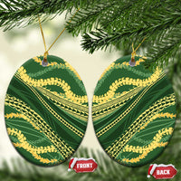 Polynesian Puakeniken Pikake Twisted Lei Ceramic Ornament Emerald LT7 Oval Emerald - Polynesian Pride