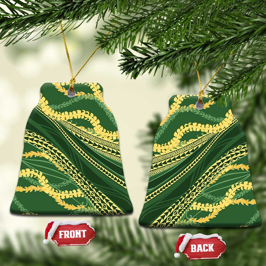 Polynesian Puakeniken Pikake Twisted Lei Ceramic Ornament Emerald LT7 Bell Flake Emerald - Polynesian Pride