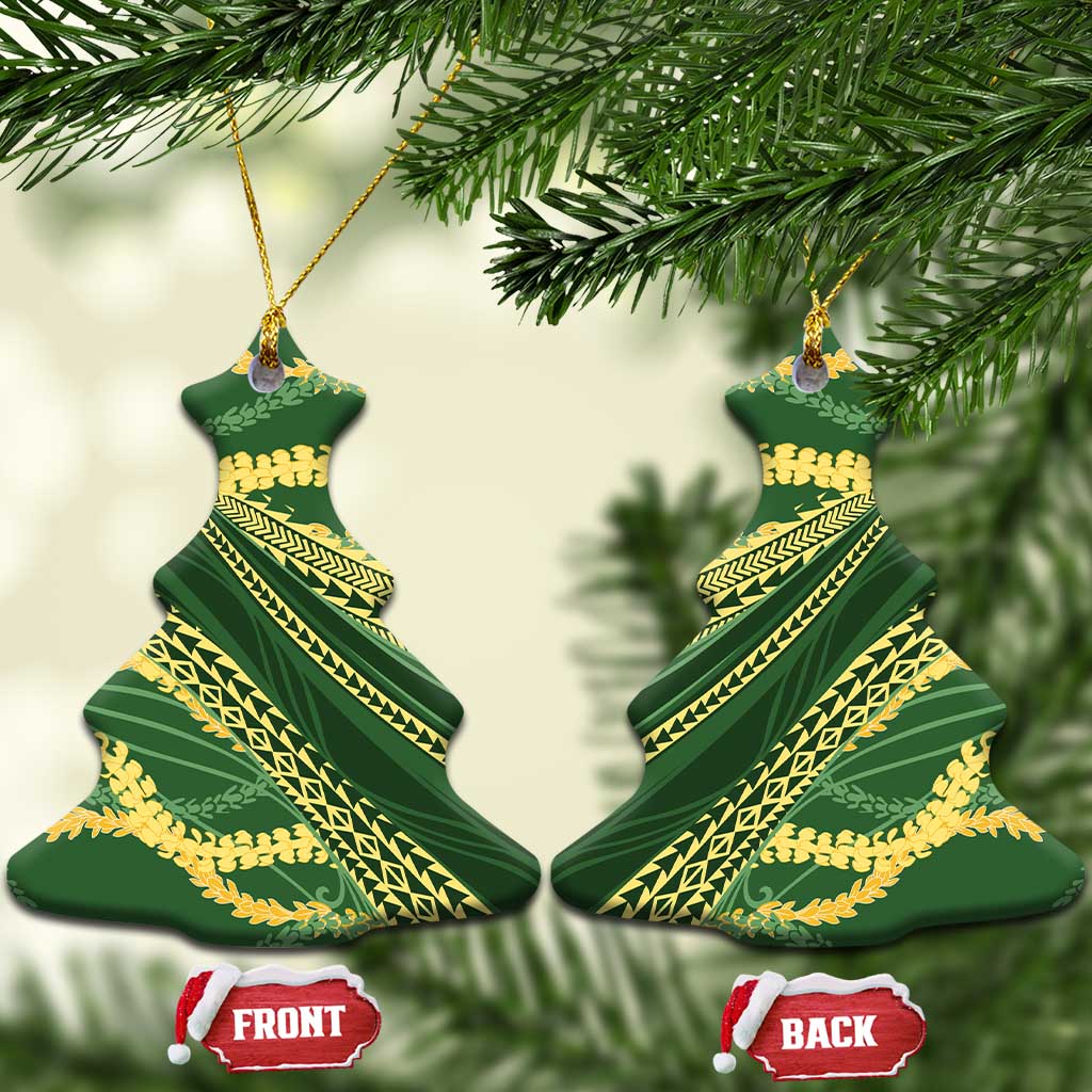 Polynesian Puakeniken Pikake Twisted Lei Ceramic Ornament Emerald LT7 Christmas Tree Emerald - Polynesian Pride