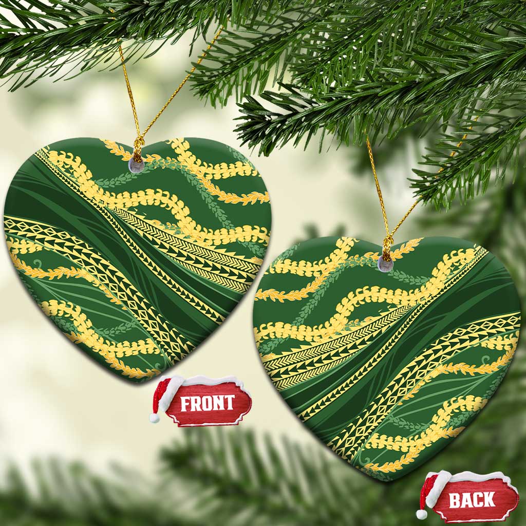 Polynesian Puakeniken Pikake Twisted Lei Ceramic Ornament Emerald LT7 Heart Emerald - Polynesian Pride