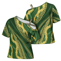 Polynesian Puakeniken Pikake Twisted Lei Cross Shoulder Shirt Emerald LT7 - Polynesian Pride