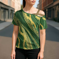 Polynesian Puakeniken Pikake Twisted Lei Cross Shoulder Shirt Emerald LT7 - Polynesian Pride