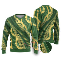 Polynesian Puakeniken Pikake Twisted Lei Ugly Christmas Sweater Emerald LT7 Emerald - Polynesian Pride