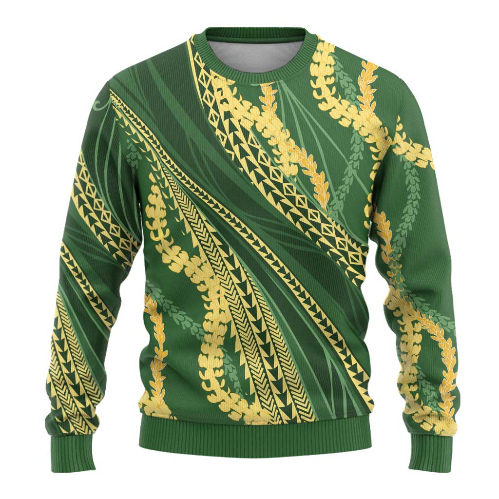 Polynesian Puakeniken Pikake Twisted Lei Ugly Christmas Sweater Emerald LT7 - Polynesian Pride