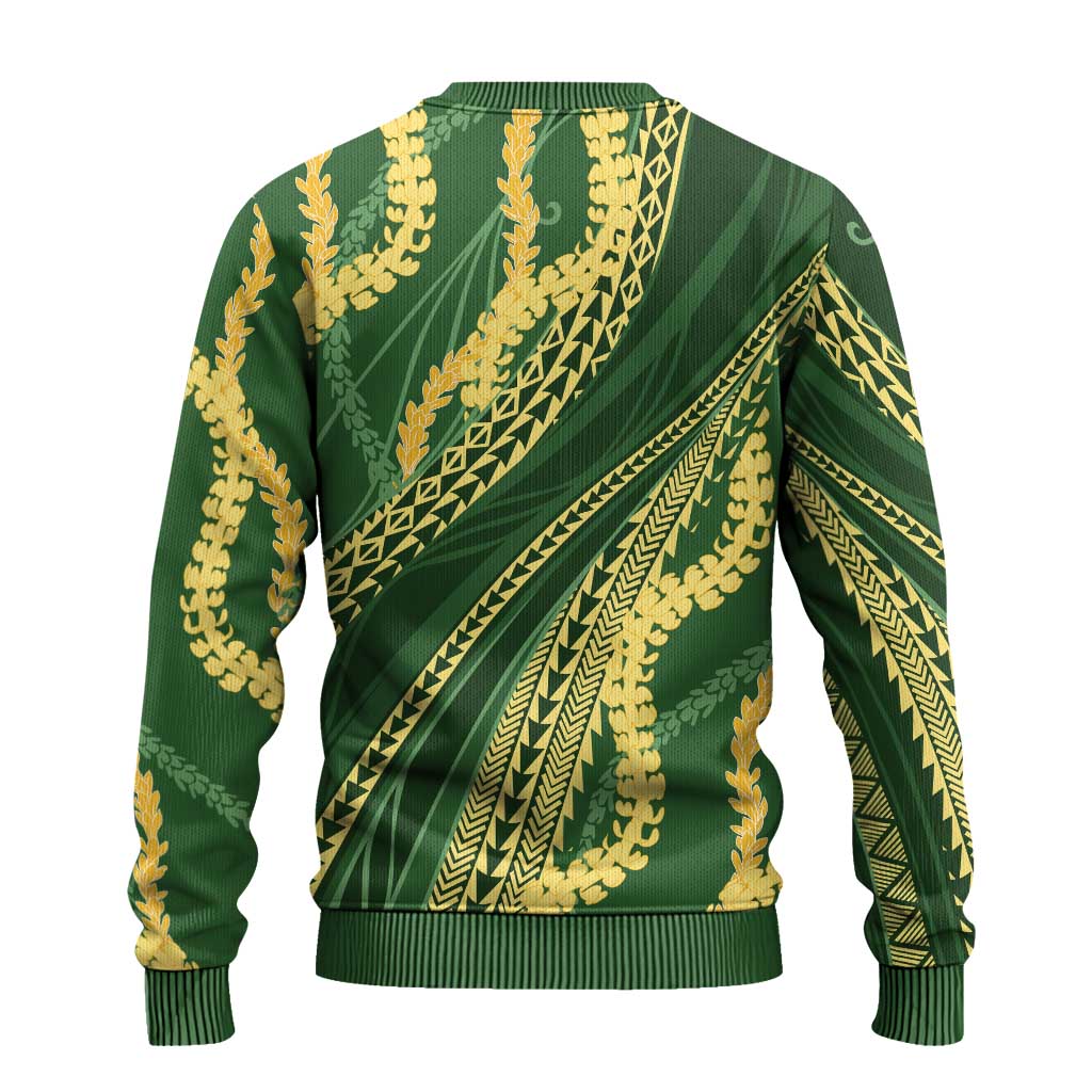 Polynesian Puakeniken Pikake Twisted Lei Ugly Christmas Sweater Emerald LT7 - Polynesian Pride