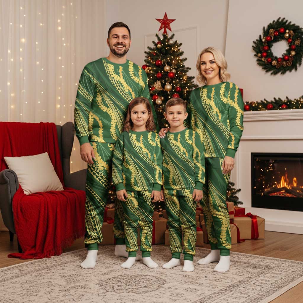 Polynesian Puakeniken Pikake Twisted Lei Christmas Pajama Set Emerald LT7 - Polynesian Pride
