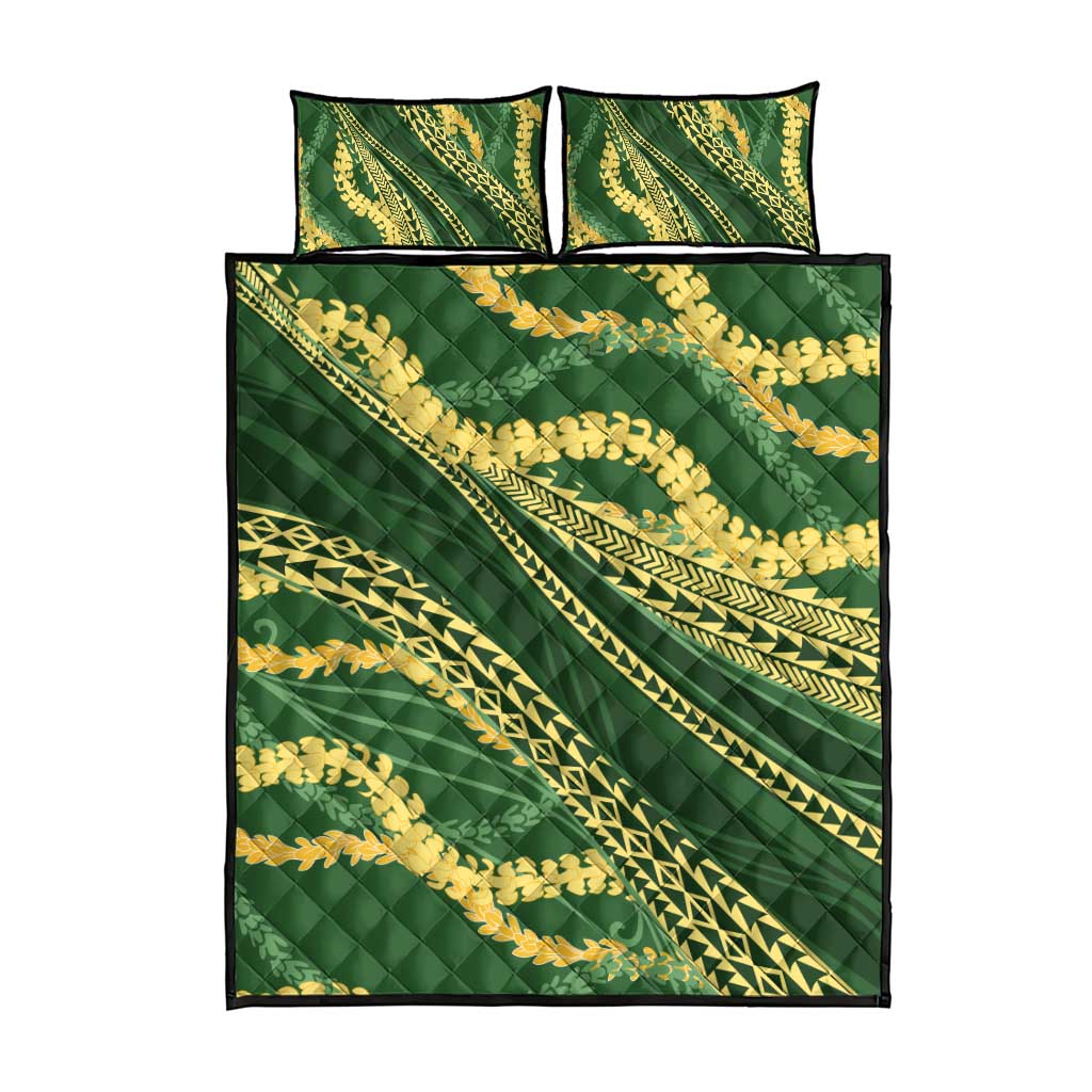 Polynesian Puakeniken Pikake Twisted Lei Quilt Bed Set Emerald LT7 - Polynesian Pride