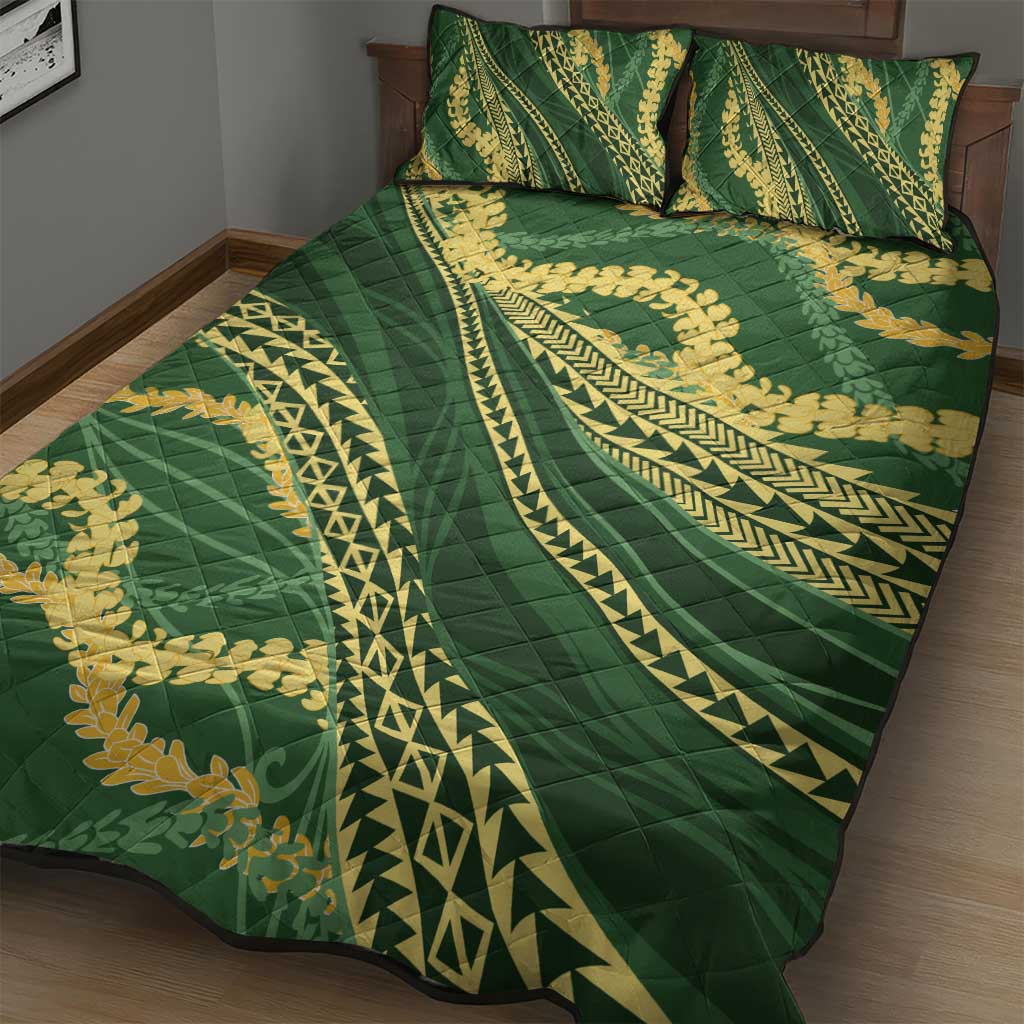 Polynesian Puakeniken Pikake Twisted Lei Quilt Bed Set Emerald LT7 - Polynesian Pride