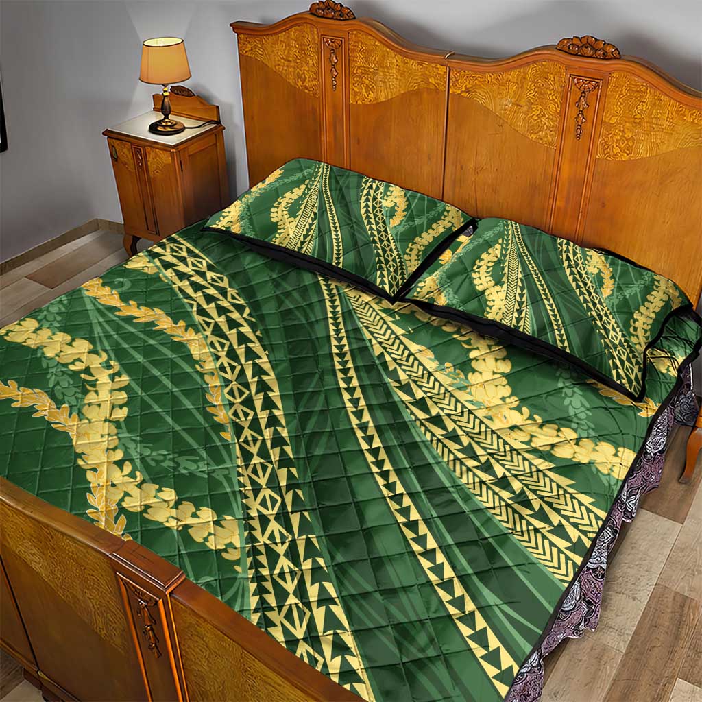Polynesian Puakeniken Pikake Twisted Lei Quilt Bed Set Emerald LT7 - Polynesian Pride