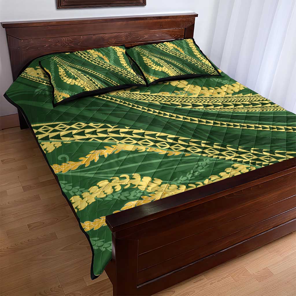 Polynesian Puakeniken Pikake Twisted Lei Quilt Bed Set Emerald LT7 - Polynesian Pride