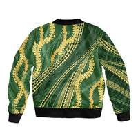 Polynesian Puakeniken Pikake Twisted Lei Sleeve Zip Bomber Jacket Emerald LT7 - Polynesian Pride