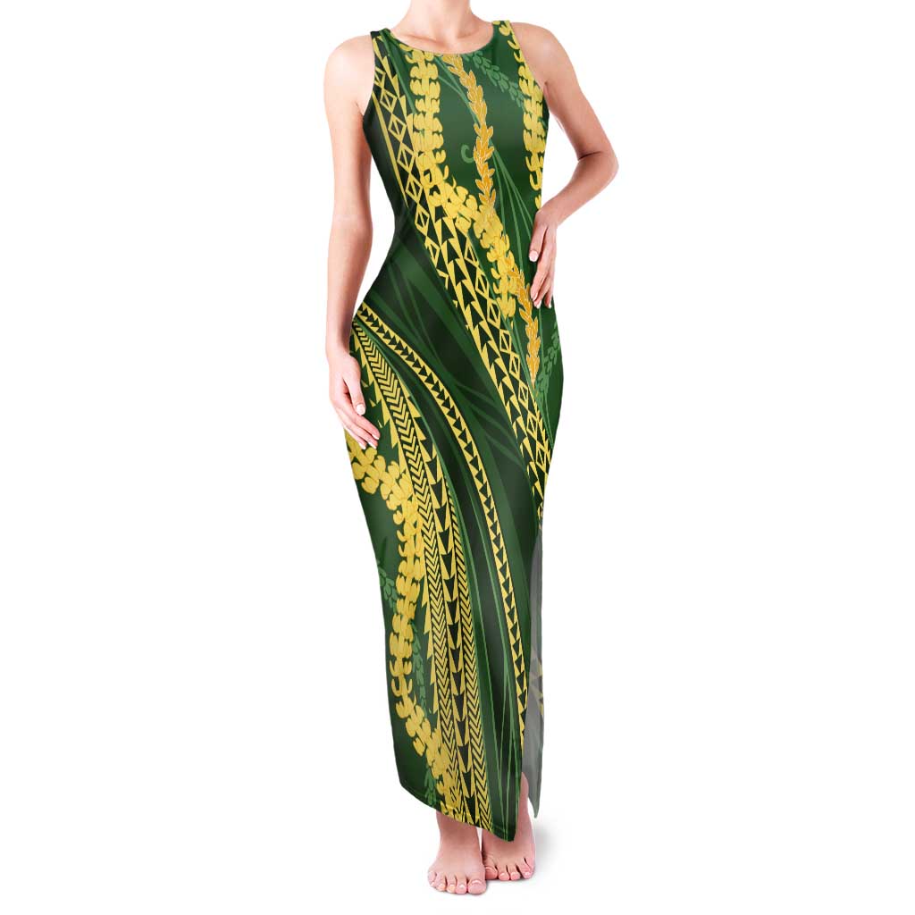 Polynesian Puakeniken Pikake Twisted Lei Tank Maxi Dress Emerald LT7 Women Emerald - Polynesian Pride