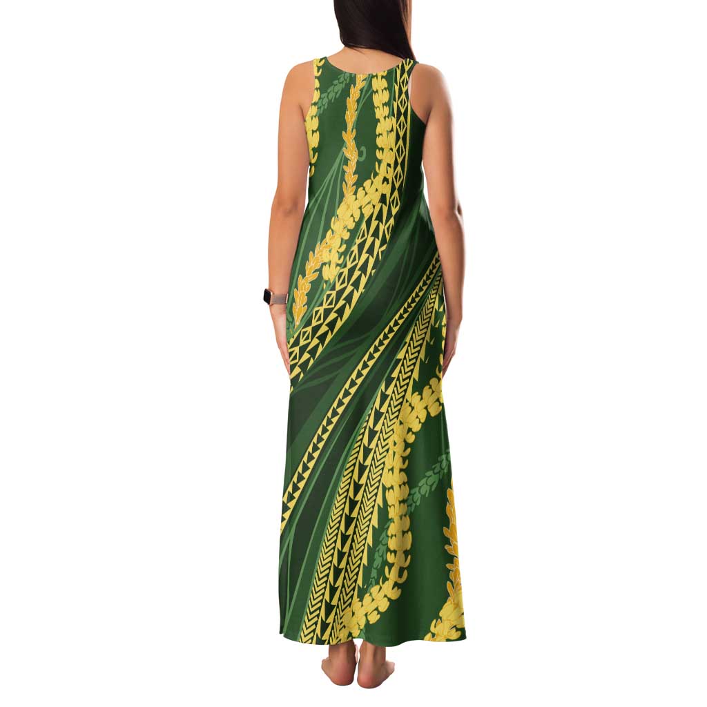 Polynesian Puakeniken Pikake Twisted Lei Tank Maxi Dress Emerald LT7 - Polynesian Pride