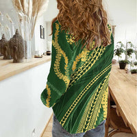 Polynesian Puakeniken Pikake Twisted Lei Women Casual Shirt Emerald LT7 - Polynesian Pride