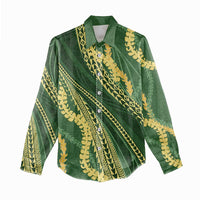 Polynesian Puakeniken Pikake Twisted Lei Women Casual Shirt Emerald LT7 - Polynesian Pride