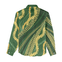 Polynesian Puakeniken Pikake Twisted Lei Women Casual Shirt Emerald LT7 - Polynesian Pride