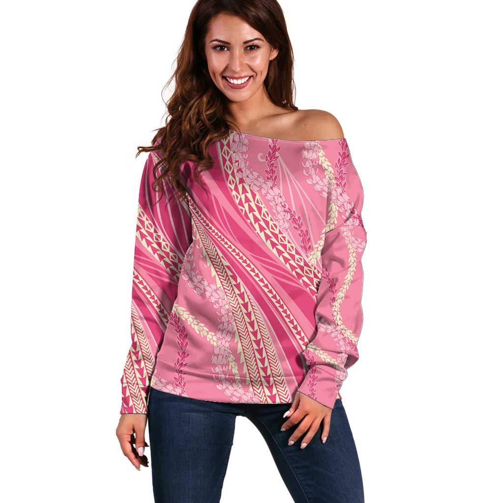 Polynesian Puakeniken Pikake Twisted Lei Off Shoulder Sweater Rose Pink LT7 Women Rose Pink - Polynesian Pride