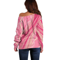 Polynesian Puakeniken Pikake Twisted Lei Off Shoulder Sweater Rose Pink LT7 - Polynesian Pride