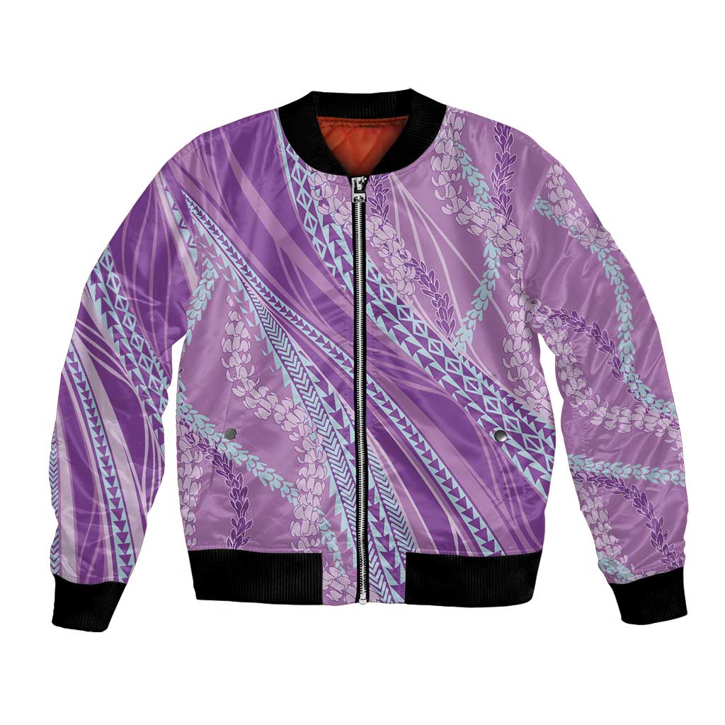 Polynesian Puakeniken Pikake Twisted Lei Bomber Jacket Amethys LT7 Unisex Amethys - Polynesian Pride