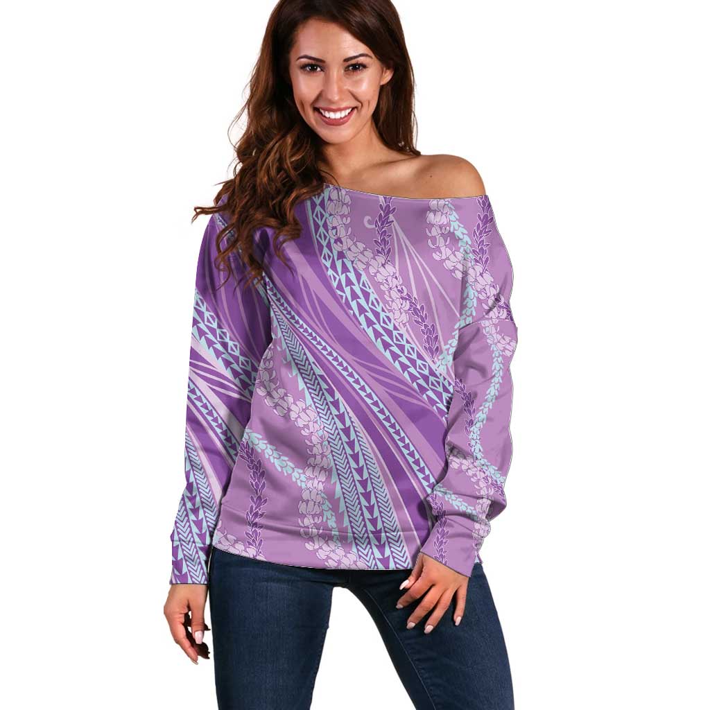 Polynesian Puakeniken Pikake Twisted Lei Off Shoulder Sweater Amethys LT7 Women Amethys - Polynesian Pride
