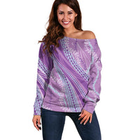 Polynesian Puakeniken Pikake Twisted Lei Off Shoulder Sweater Amethys LT7 Women Amethys - Polynesian Pride