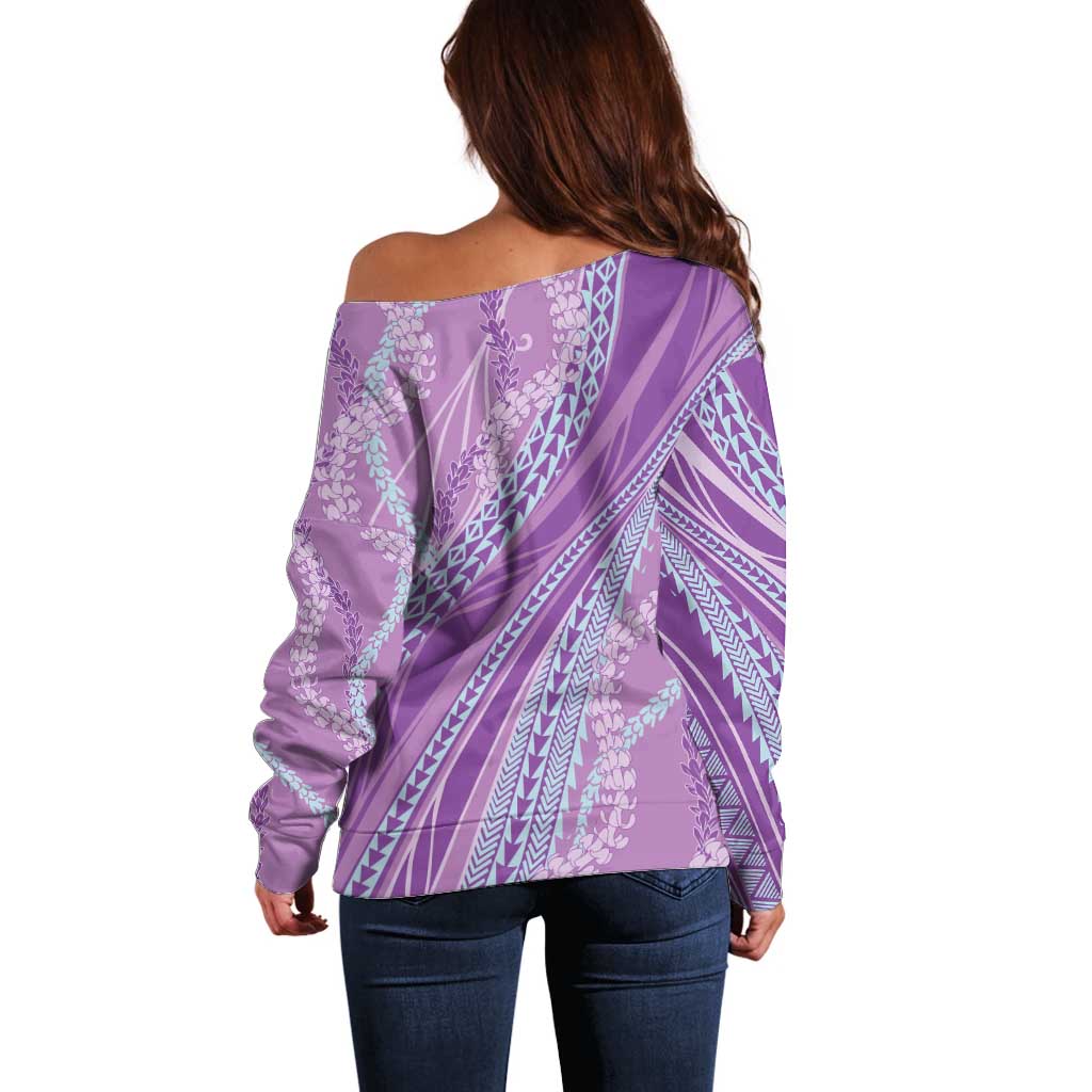 Polynesian Puakeniken Pikake Twisted Lei Off Shoulder Sweater Amethys LT7 - Polynesian Pride