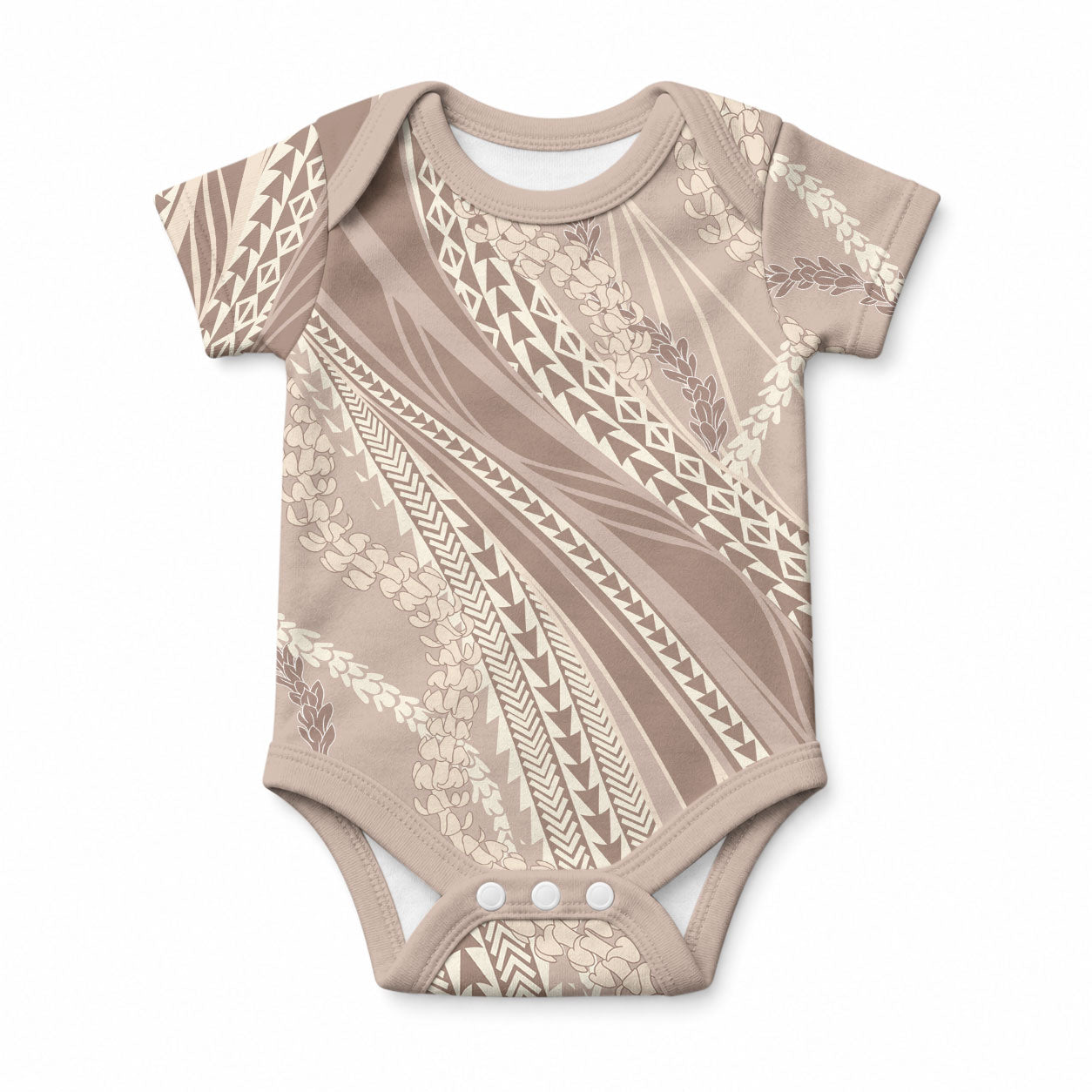 Polynesian Puakeniken Pikake Twisted Lei Baby Onesie Beige