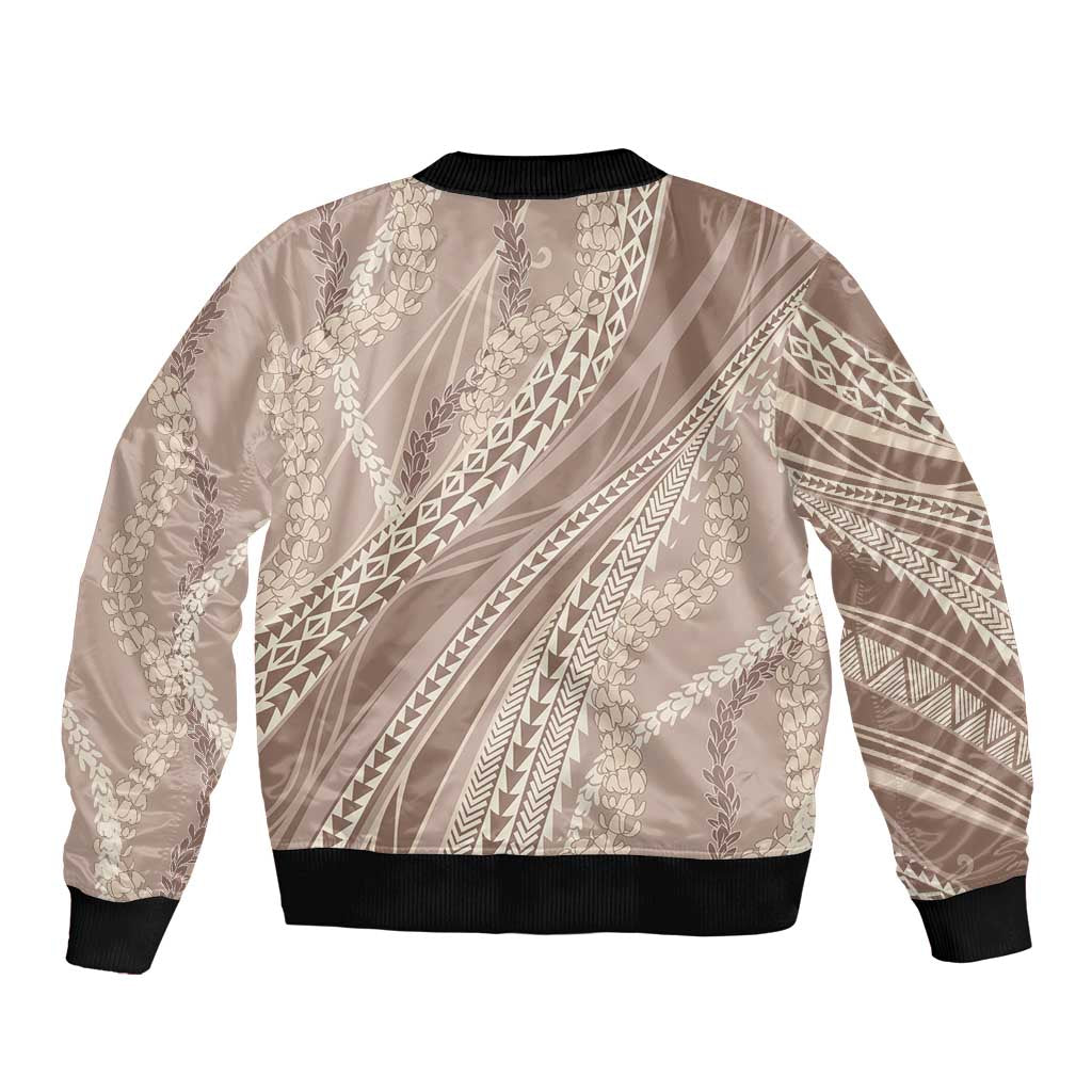 Polynesian Puakeniken Pikake Twisted Lei Bomber Jacket Beige LT7 - Polynesian Pride