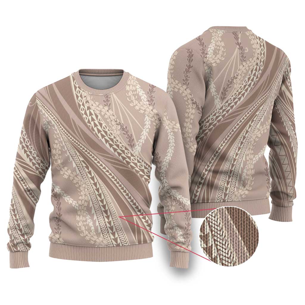 Polynesian Puakeniken Pikake Twisted Lei Ugly Christmas Sweater Beige LT7 Beige - Polynesian Pride