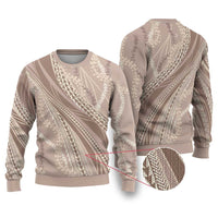 Polynesian Puakeniken Pikake Twisted Lei Ugly Christmas Sweater Beige LT7 Beige - Polynesian Pride