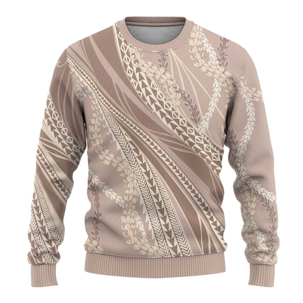 Polynesian Puakeniken Pikake Twisted Lei Ugly Christmas Sweater Beige LT7 - Polynesian Pride