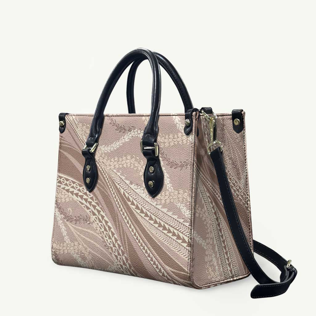 Polynesian Puakeniken Pikake Twisted Lei Leather Bag Beige LT7 Beige - Polynesian Pride