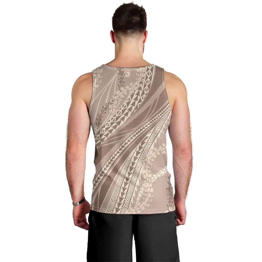 Polynesian Puakeniken Pikake Twisted Lei Men Tank Top Beige LT7 - Polynesian Pride